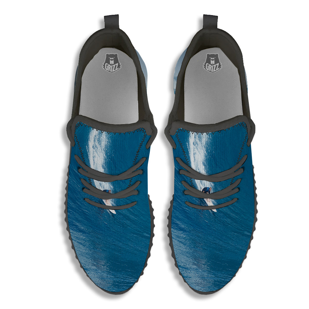 Surfing On Sea Print Black Walking Shoes-grizzshop