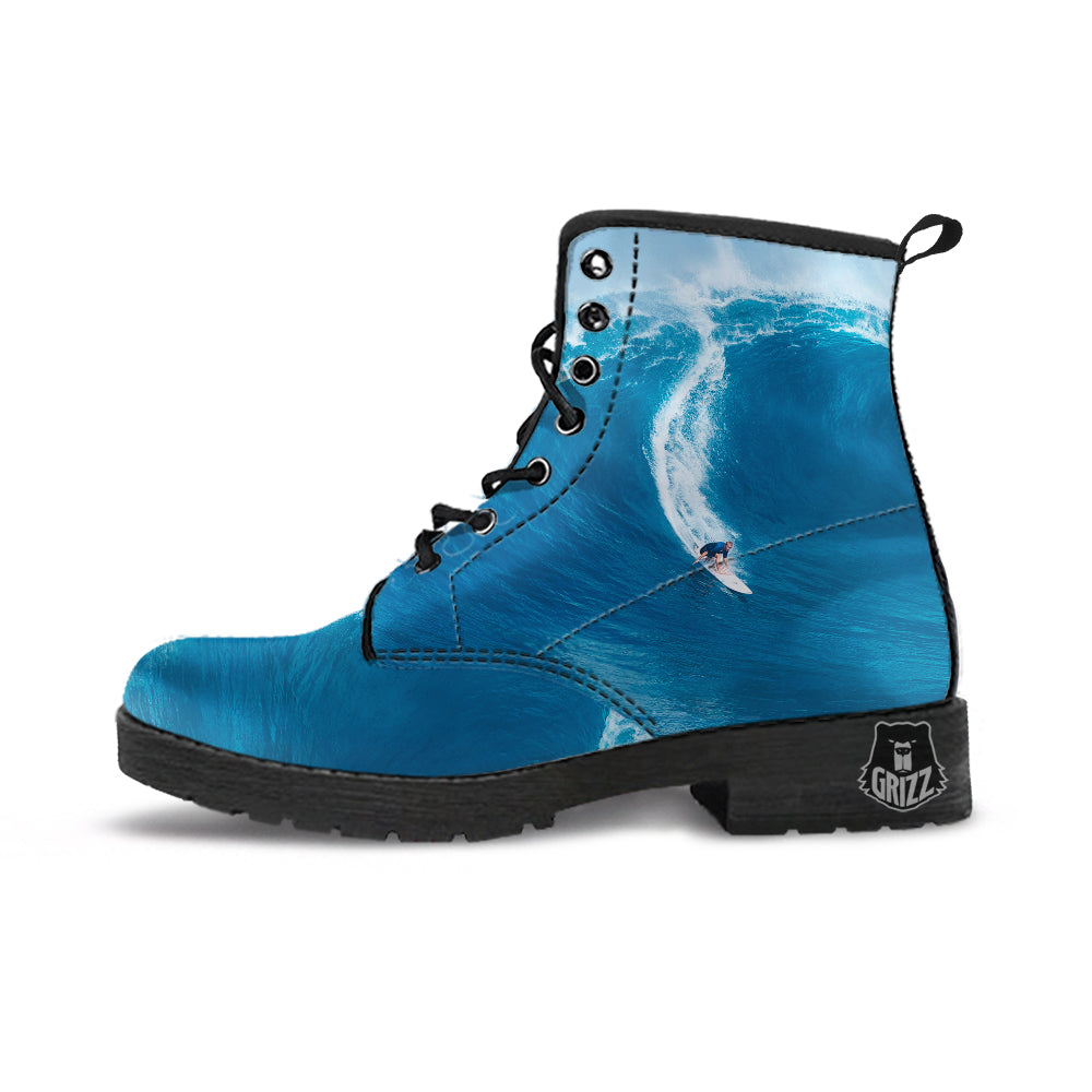 Surfing On Sea Print Leather Boots-grizzshop
