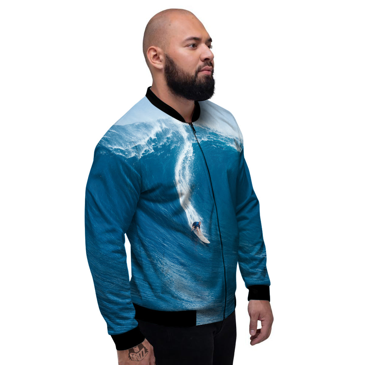 Surfing On Sea Print Men's Bomber Jacket-grizzshop