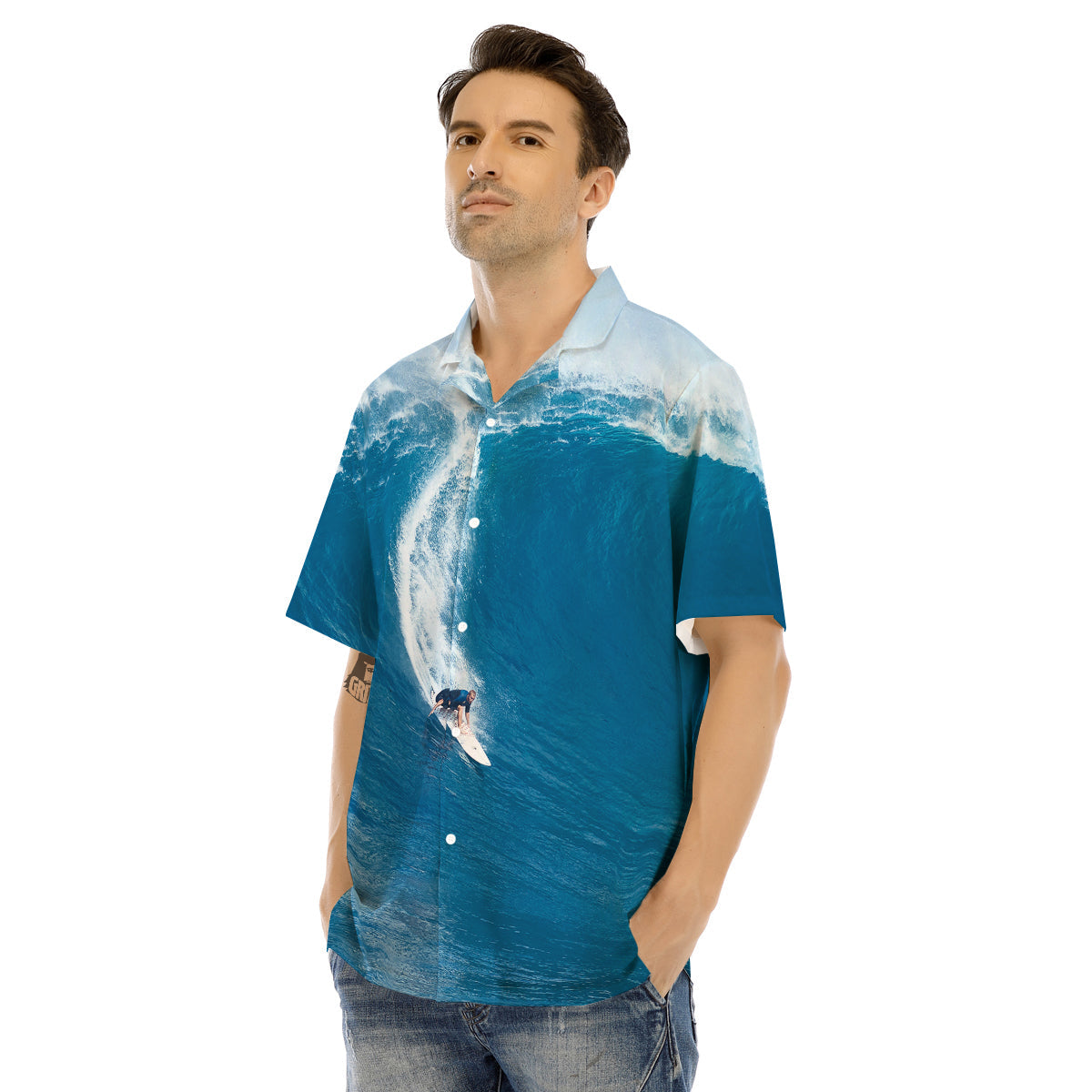 Surfing On Sea Print Men's Hawaiian Shirt-grizzshop