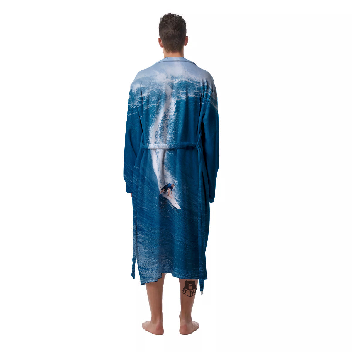 Surfing On Sea Print Men's Robe-grizzshop