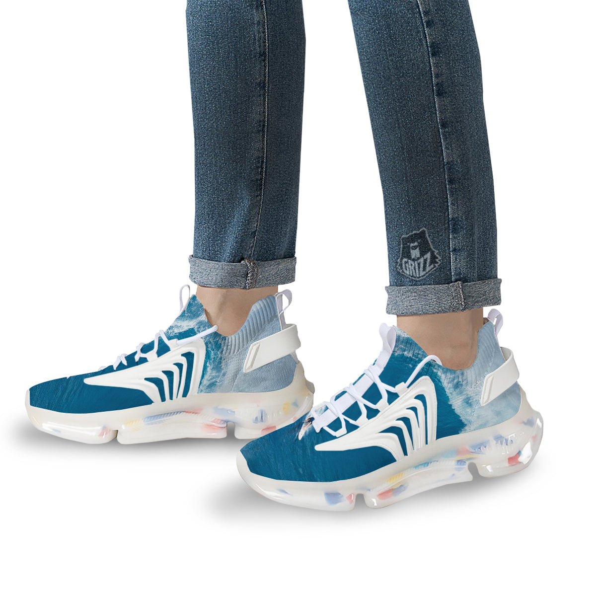 Surfing On Sea Print White Gym Shoes-grizzshop