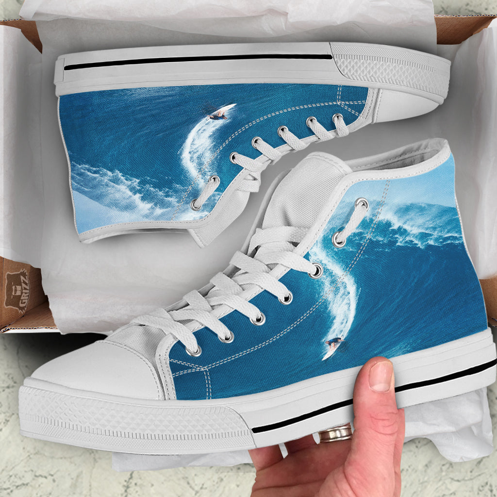 Surfing On Sea Print White High Top Shoes-grizzshop