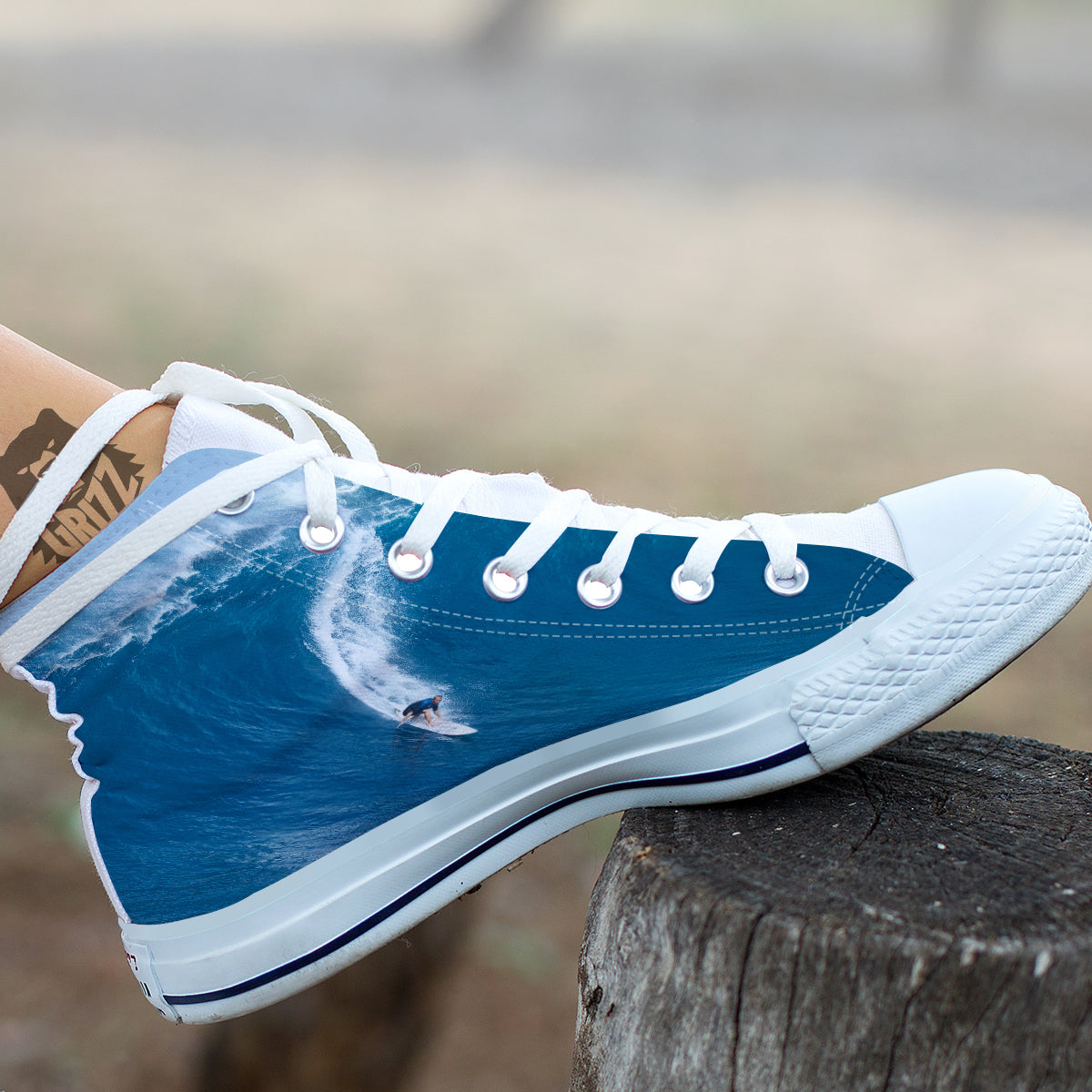 Surfing On Sea Print White High Top Shoes-grizzshop