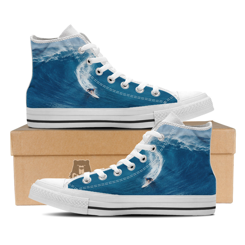 Surfing On Sea Print White High Top Shoes-grizzshop