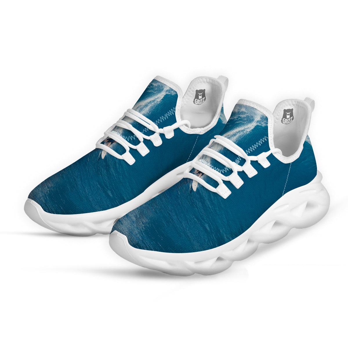 Surfing On Sea Print White Running Shoes-grizzshop
