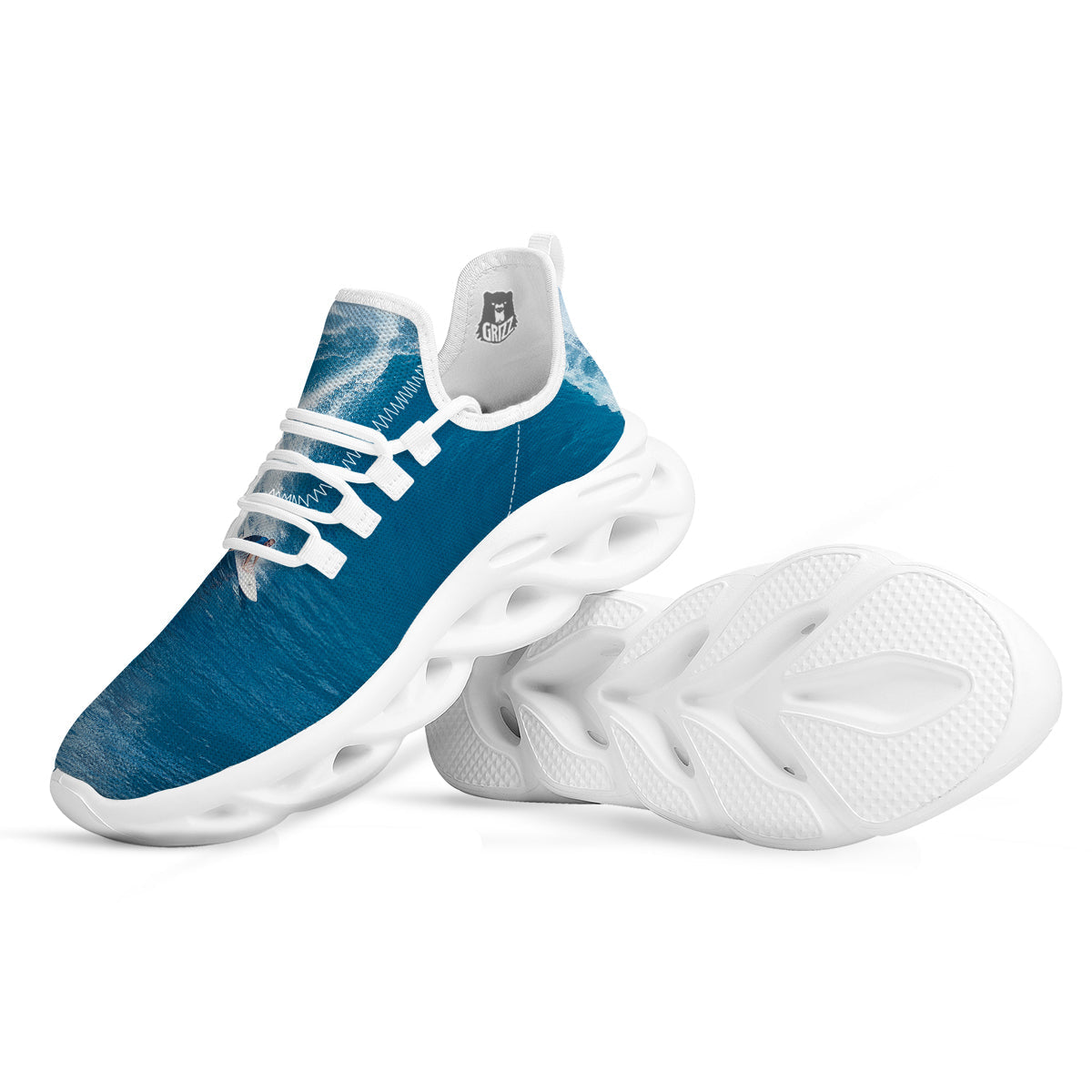 Surfing On Sea Print White Running Shoes-grizzshop