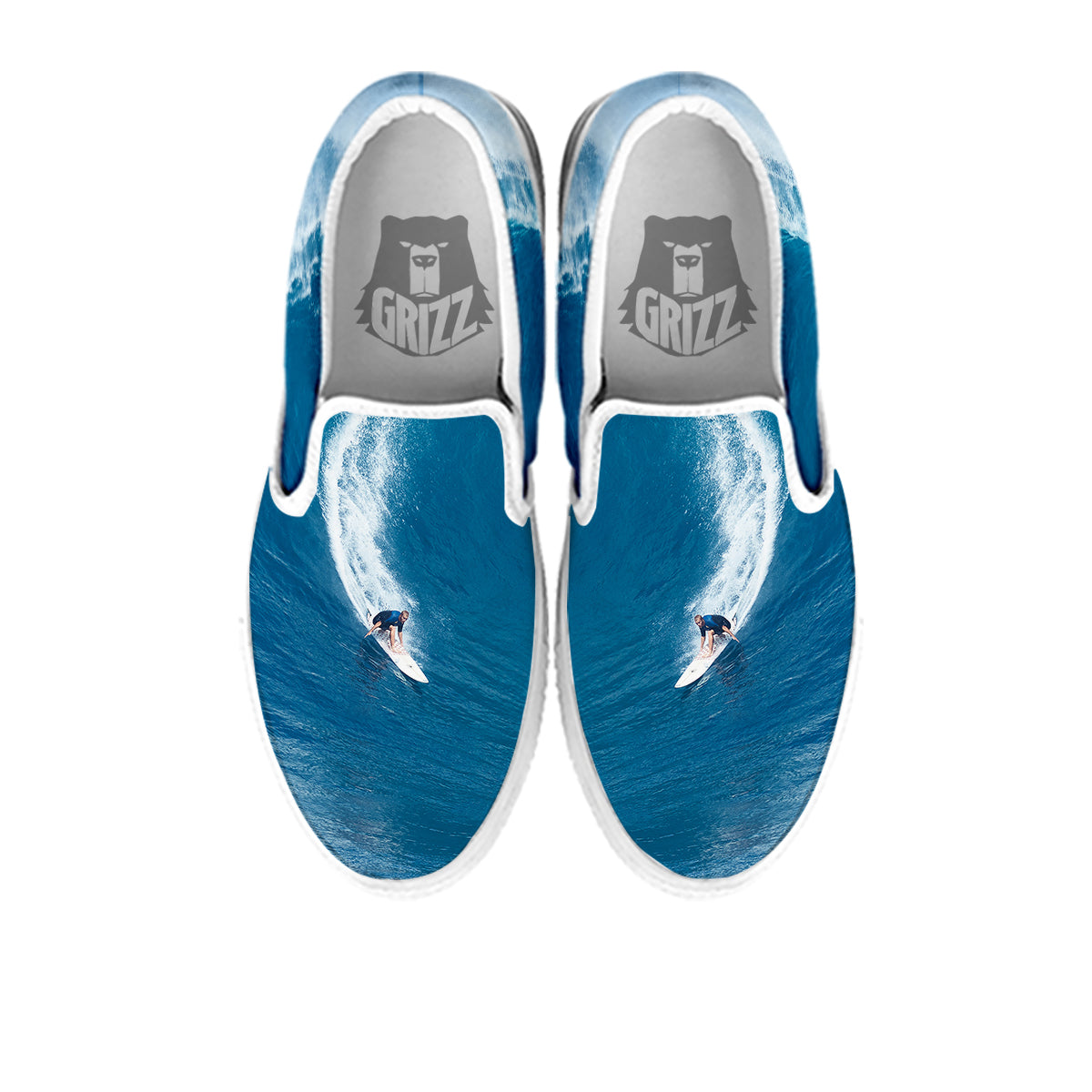 Surfing On Sea Print White Slip On Shoes-grizzshop