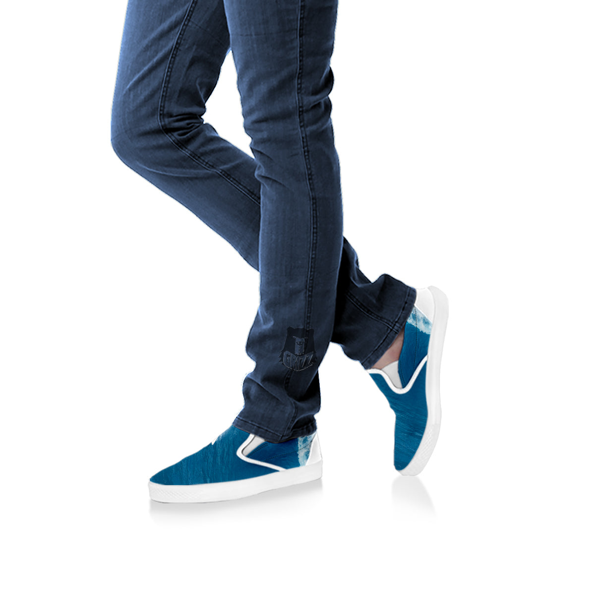 Surfing On Sea Print White Slip On Shoes-grizzshop