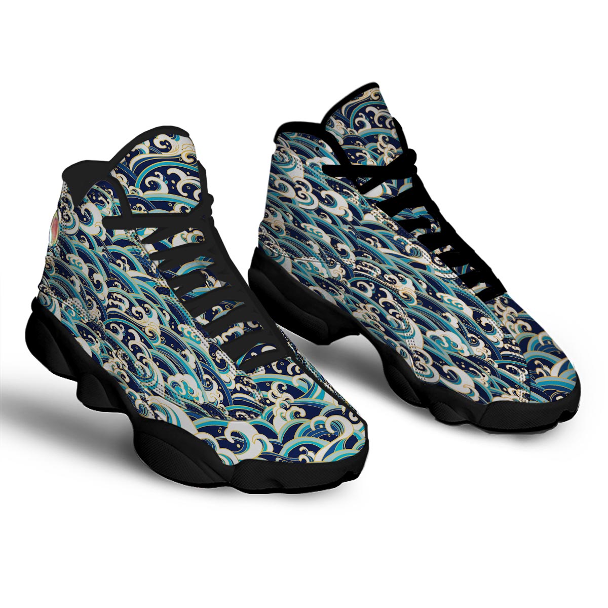 Surfing Sea Wave Print Pattern Black Basketball Shoes-grizzshop