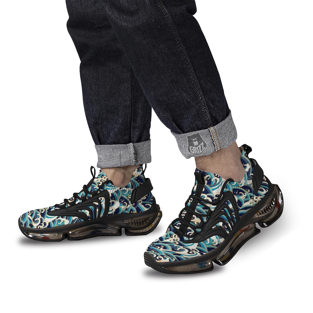 Surfing Sea Wave Print Pattern Black Gym Shoes-grizzshop