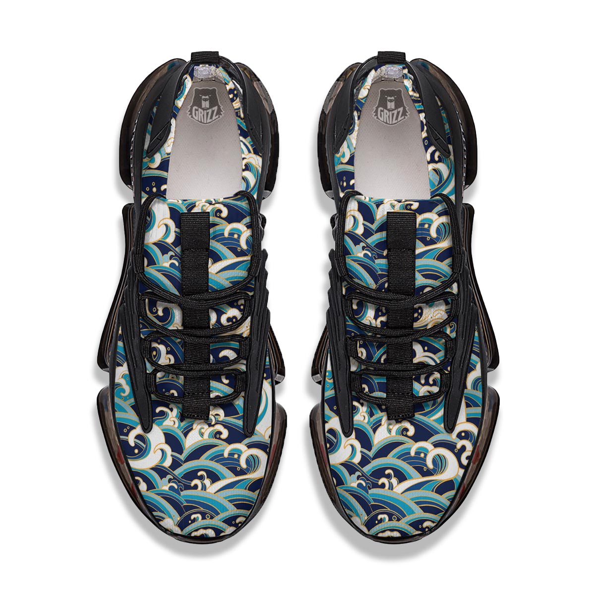 Surfing Sea Wave Print Pattern Black Gym Shoes-grizzshop