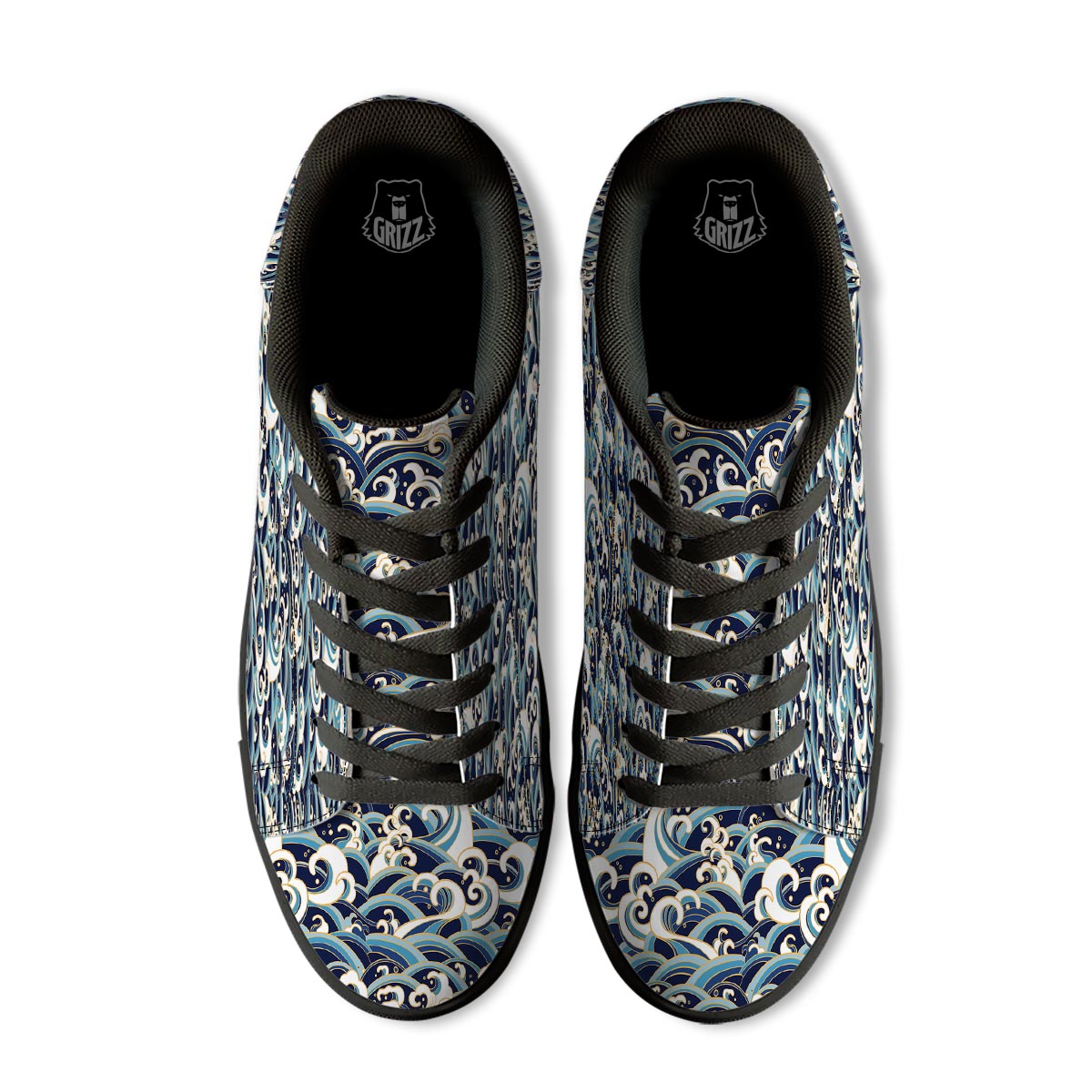 Surfing Sea Wave Print Pattern Black Low Top Sneakers-grizzshop