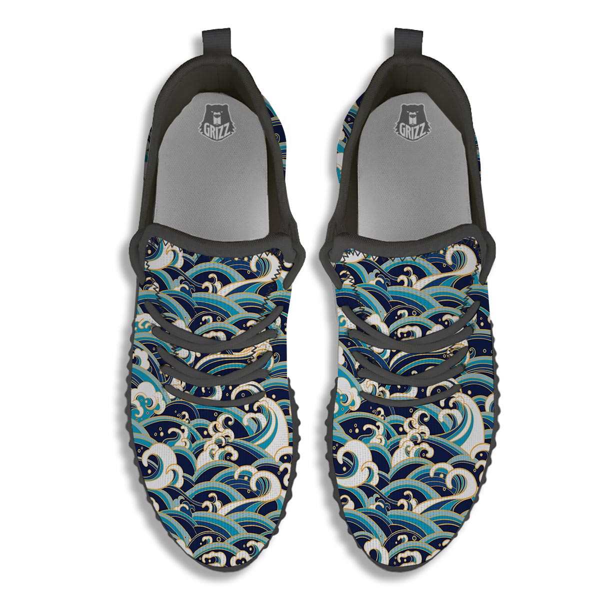 Surfing Sea Wave Print Pattern Black Walking Shoes-grizzshop