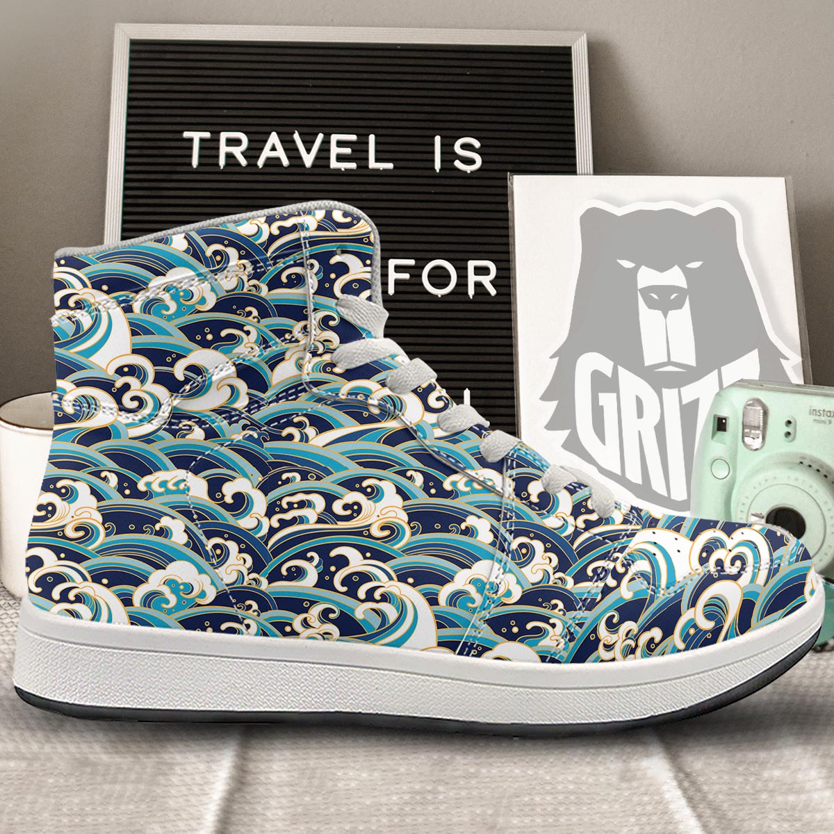 Surfing Sea Wave Print Pattern High Top Sneakers-grizzshop