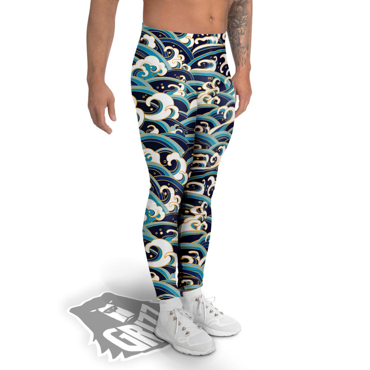 Surfing Sea Wave Print Pattern Men's Leggings-grizzshop