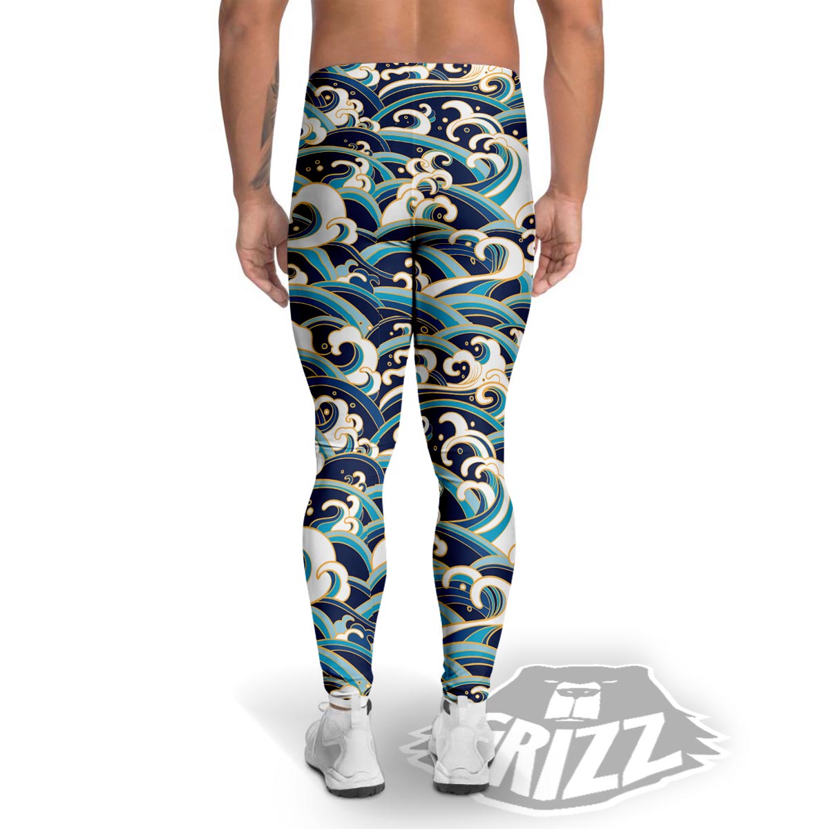 Surfing Sea Wave Print Pattern Men's Leggings-grizzshop