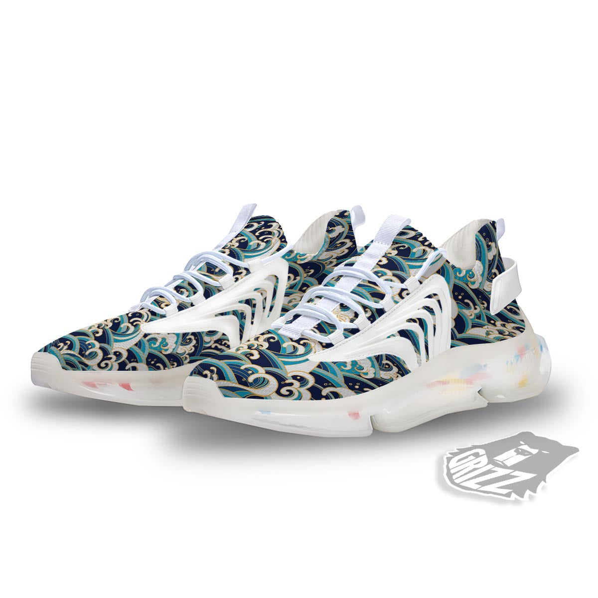 Surfing Sea Wave Print Pattern White Gym Shoes-grizzshop