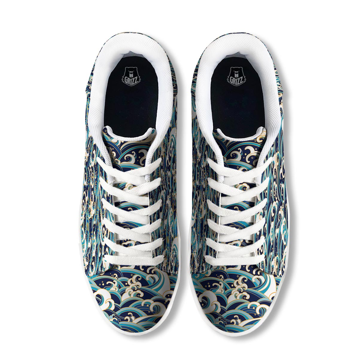 Surfing Sea Wave Print Pattern White Low Top Sneakers-grizzshop