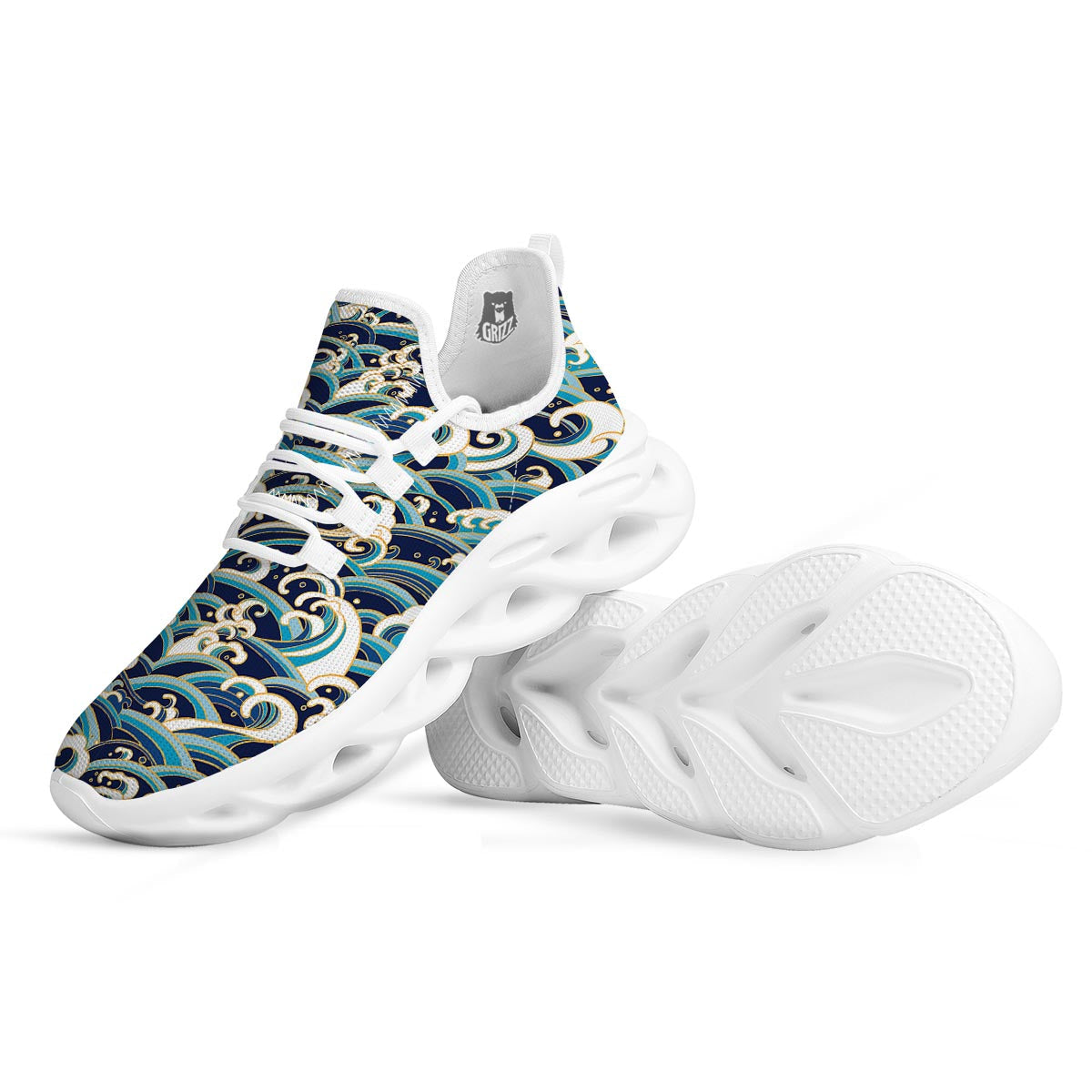 Surfing Sea Wave Print Pattern White Running Shoes-grizzshop