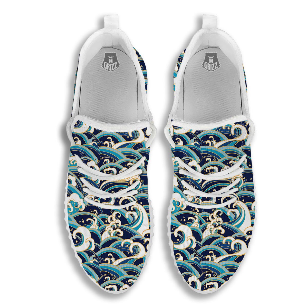 Surfing Sea Wave Print Pattern White Walking Shoes-grizzshop