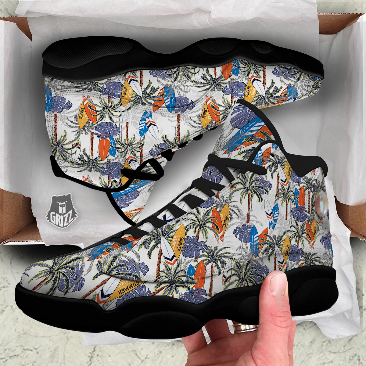 Surfing Summer Print Pattern Black Basketball Shoes-grizzshop