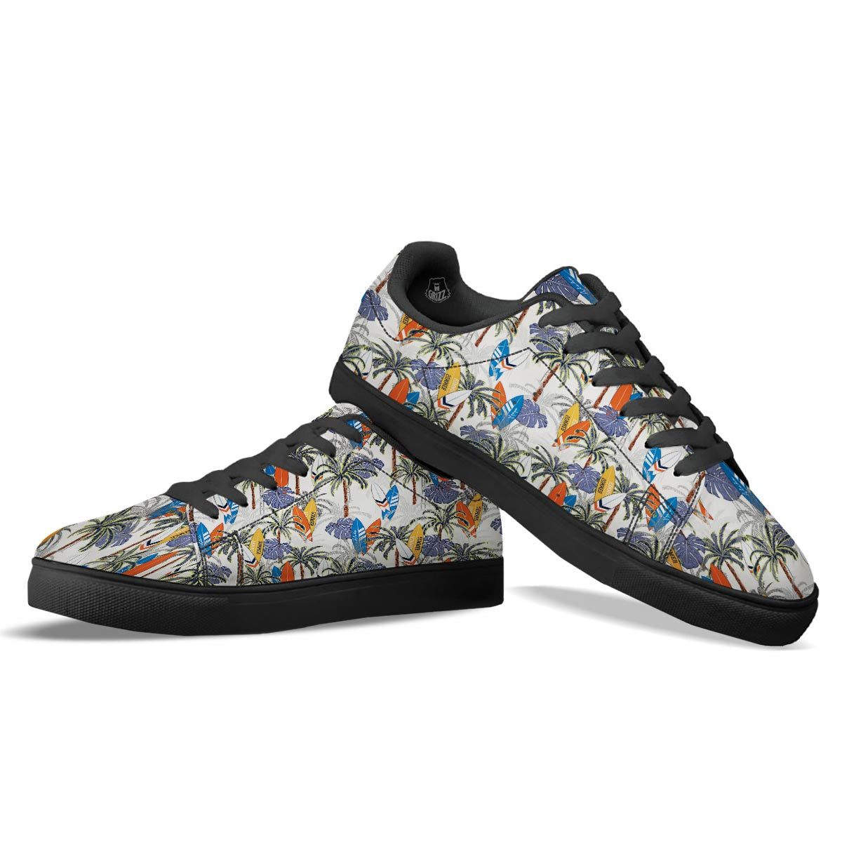 Surfing Summer Print Pattern Black Low Top Sneakers-grizzshop