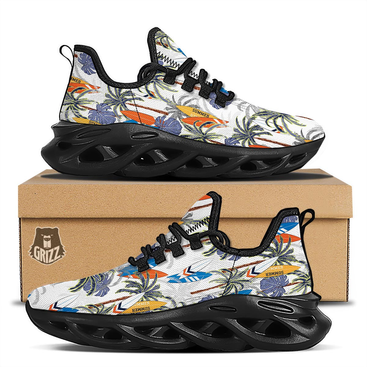 Surfing Summer Print Pattern Black Running Shoes-grizzshop
