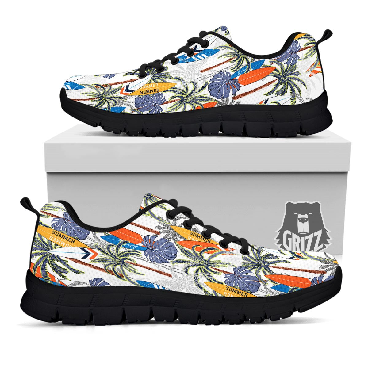 Surfing Summer Print Pattern Black Sneaker-grizzshop