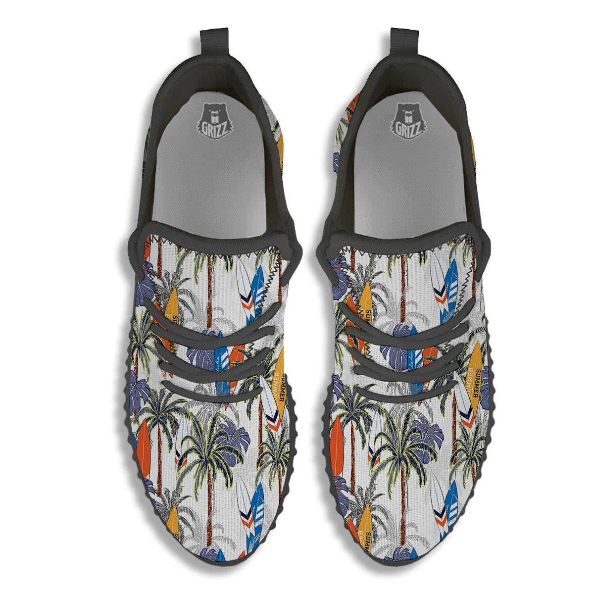 Surfing Summer Print Pattern Black Walking Shoes-grizzshop