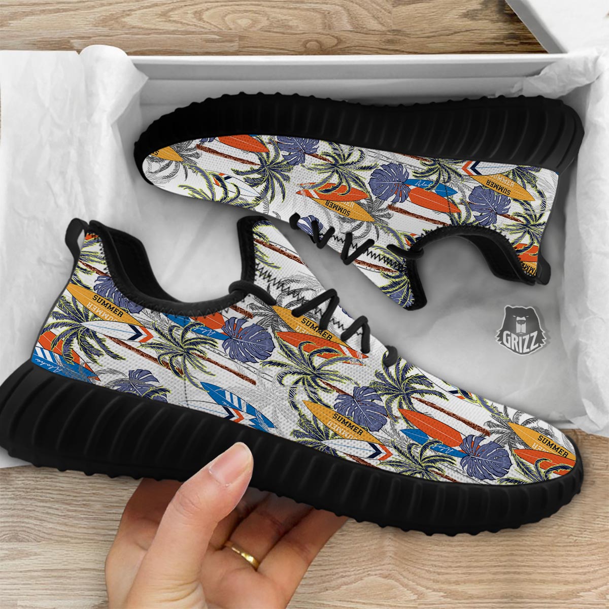 Surfing Summer Print Pattern Black Walking Shoes-grizzshop