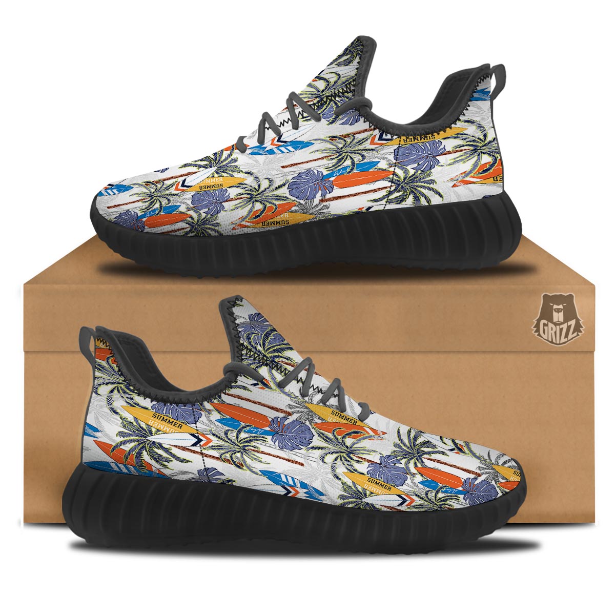 Surfing Summer Print Pattern Black Walking Shoes-grizzshop