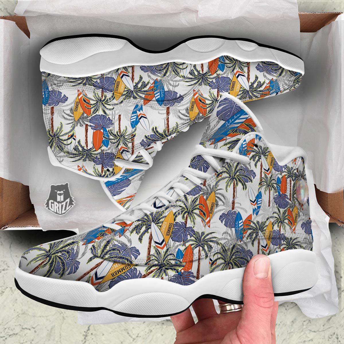 Surfing Summer Print Pattern White Basketball Shoes-grizzshop