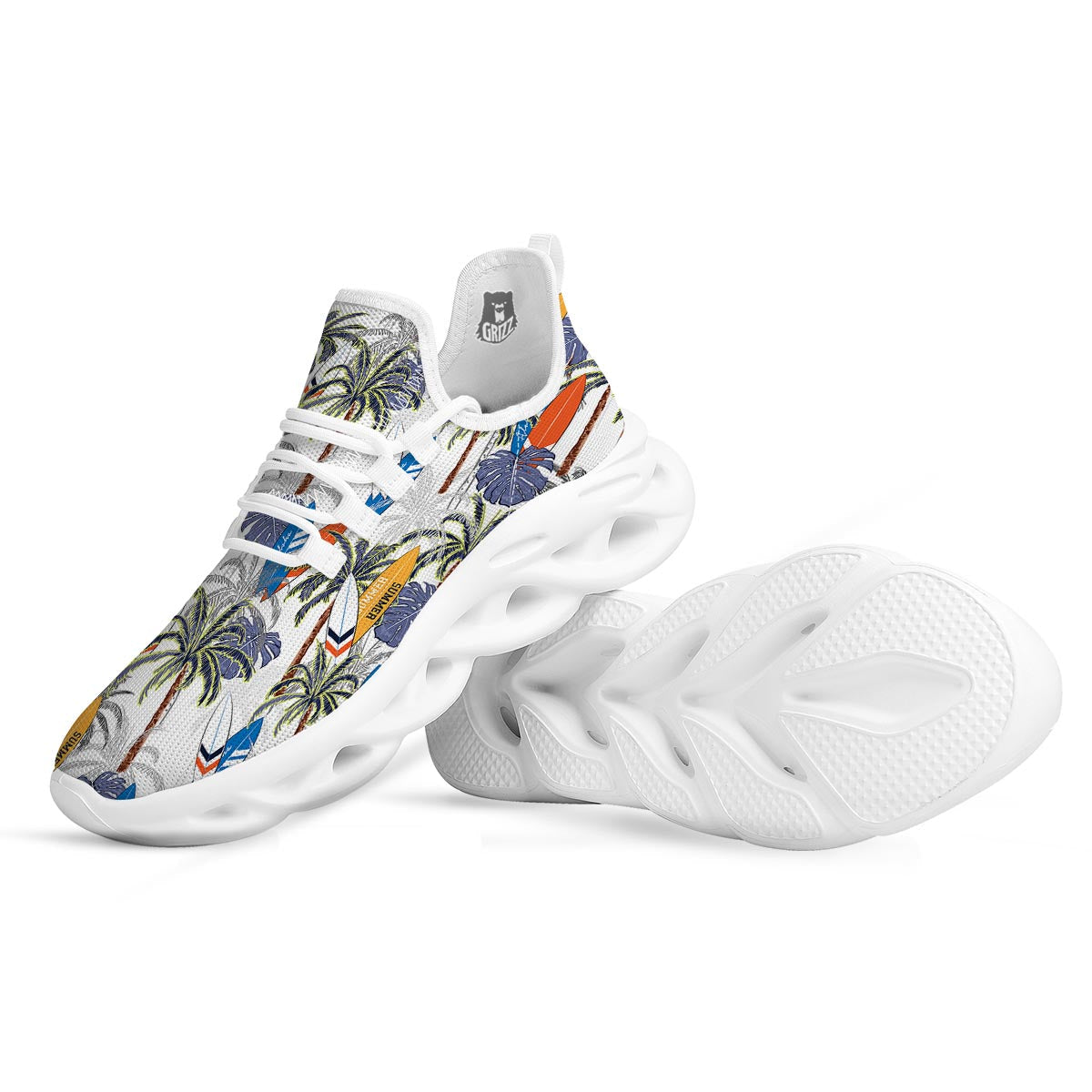 Surfing Summer Print Pattern White Running Shoes-grizzshop