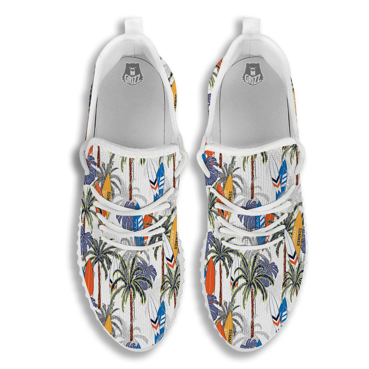 Surfing Summer Print Pattern White Walking Shoes-grizzshop