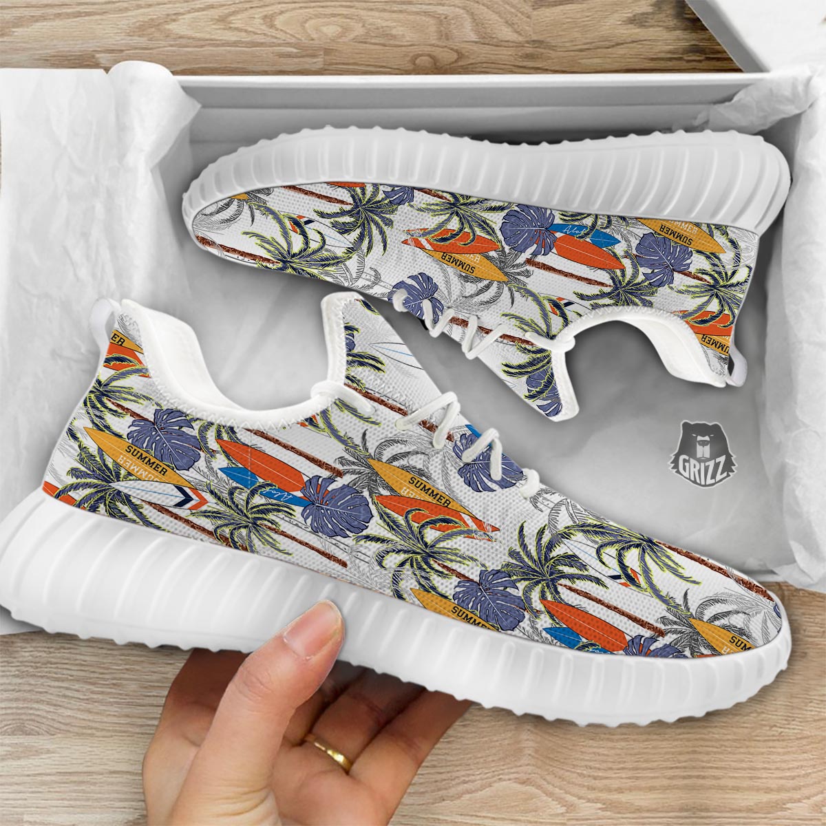 Surfing Summer Print Pattern White Walking Shoes-grizzshop