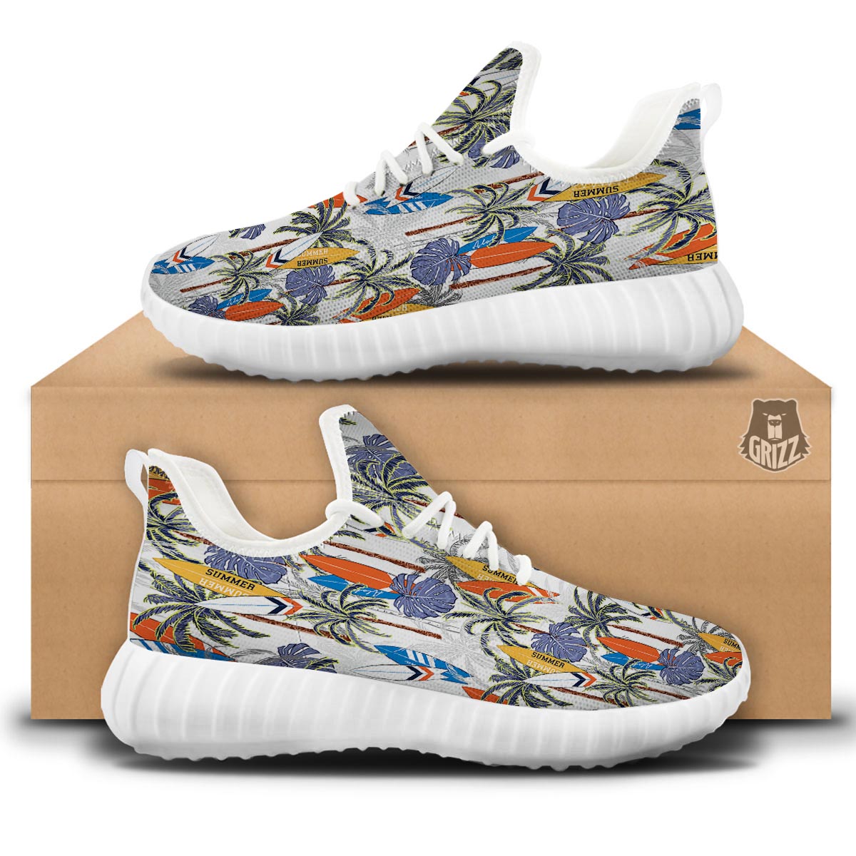 Surfing Summer Print Pattern White Walking Shoes-grizzshop