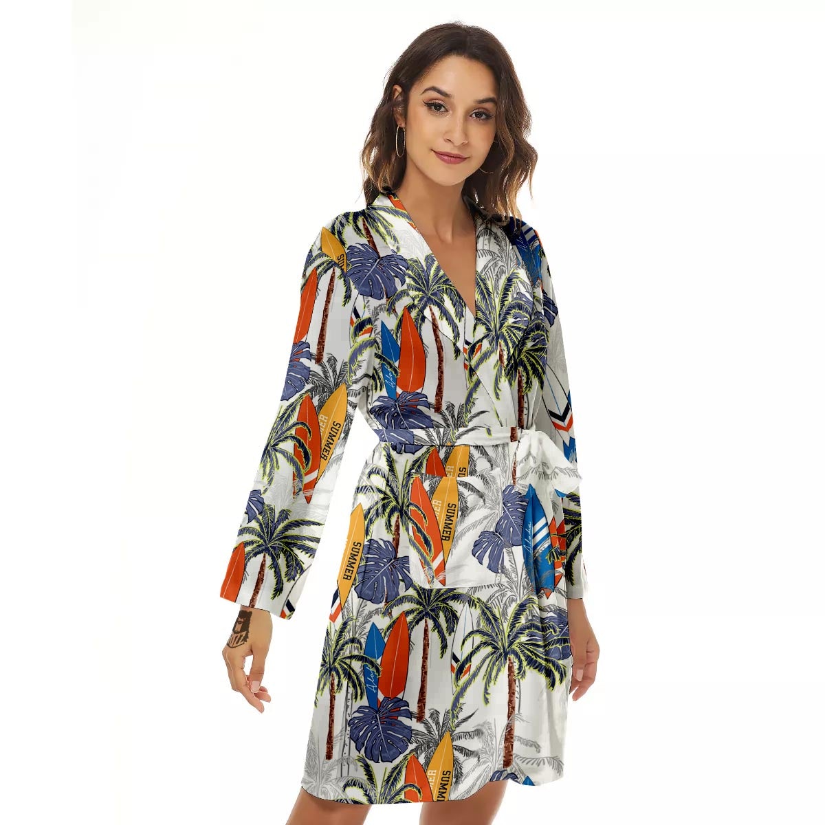 Surfing Summer Print Pattern Women's Robe-grizzshop