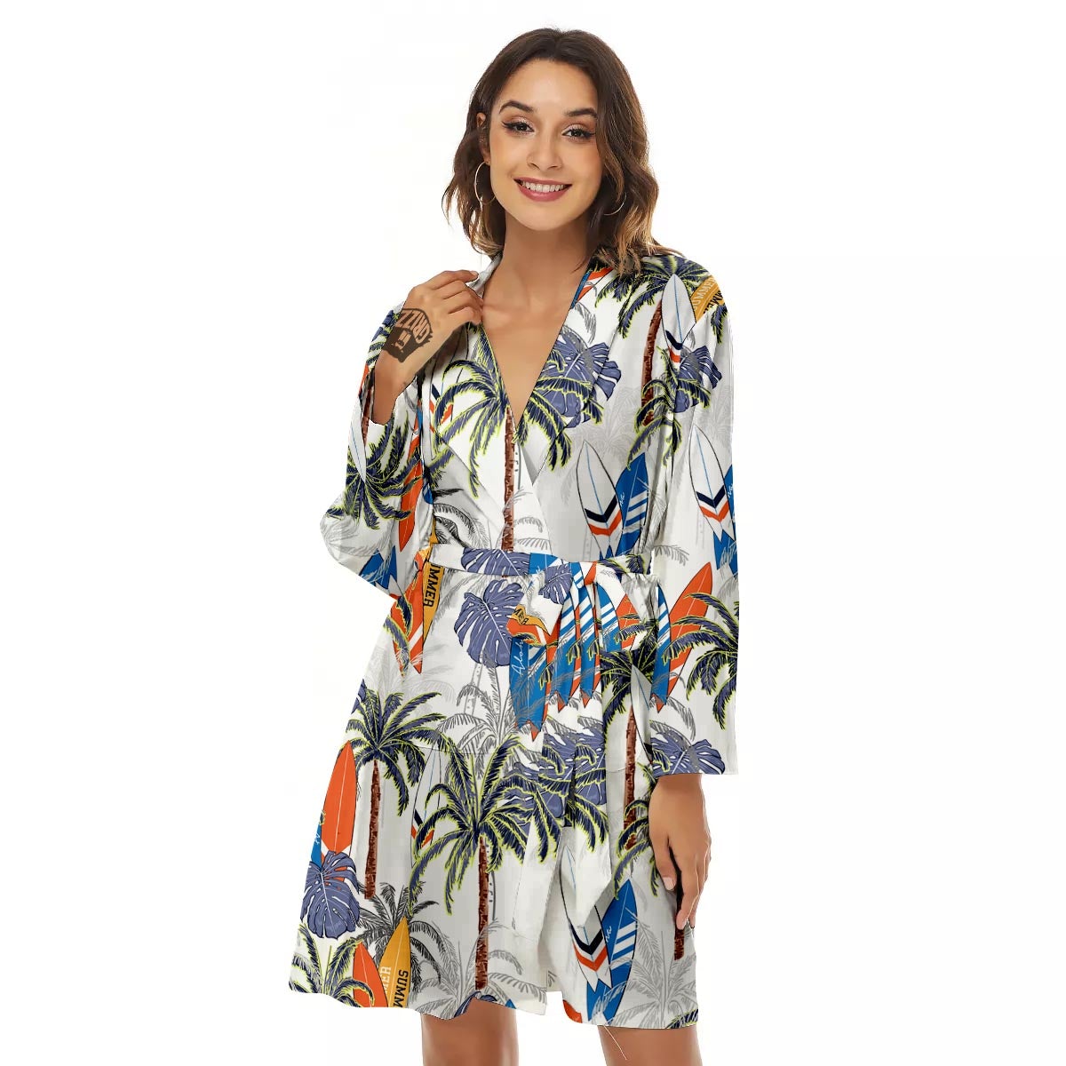 Surfing Summer Print Pattern Women's Robe-grizzshop