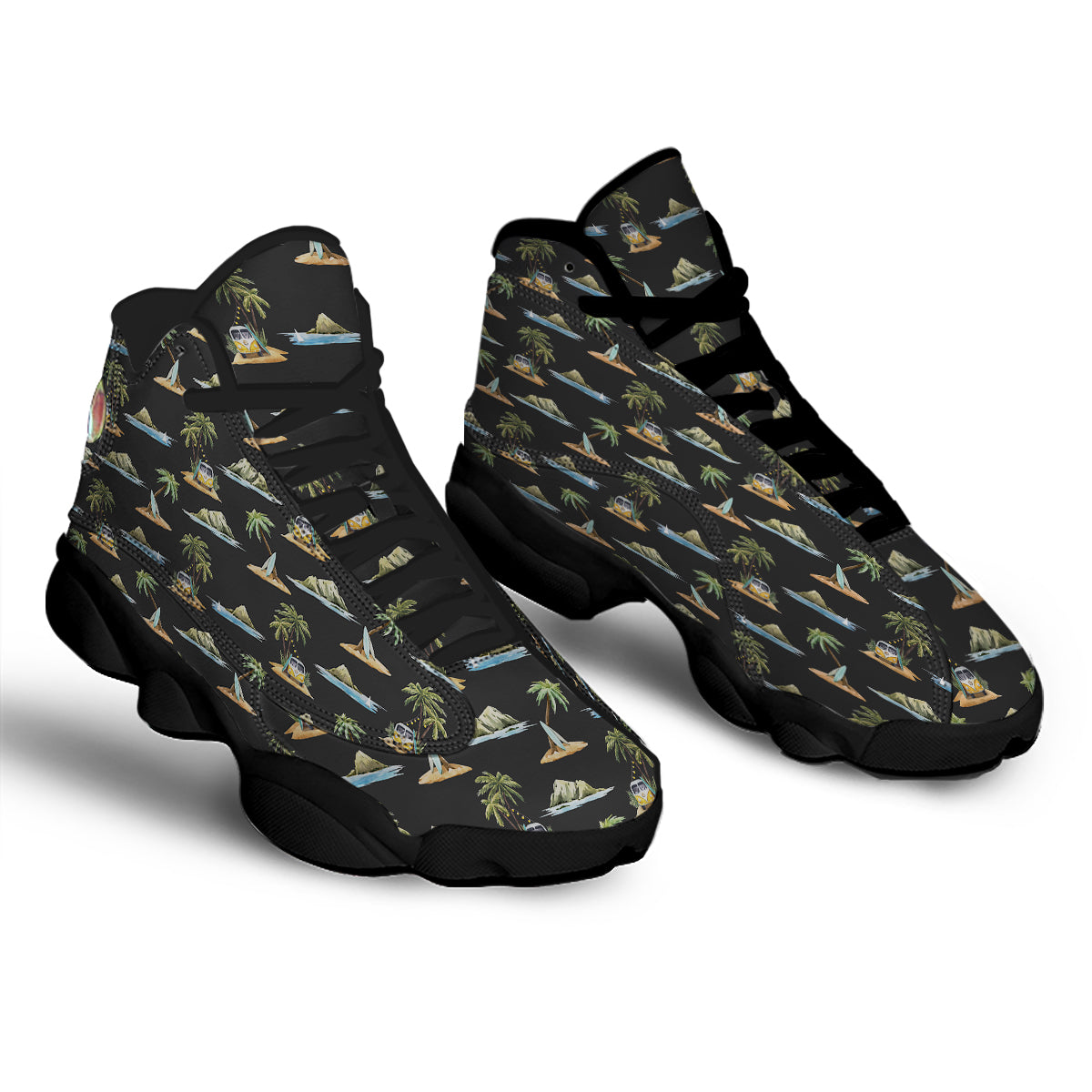 Surfing Watercolor Print Pattern Black Basketball Shoes-grizzshop
