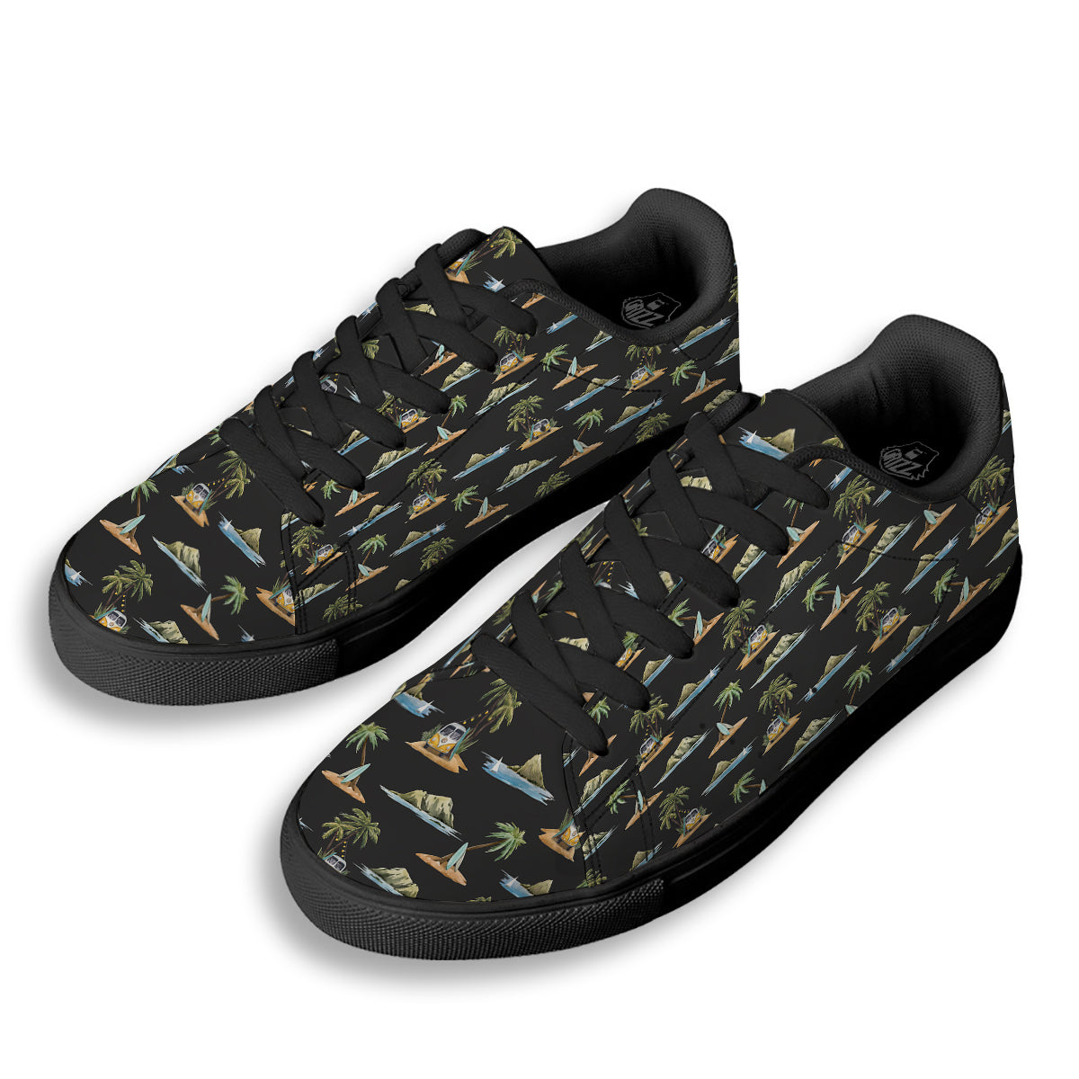 Surfing Watercolor Print Pattern Black Low Top Sneakers-grizzshop