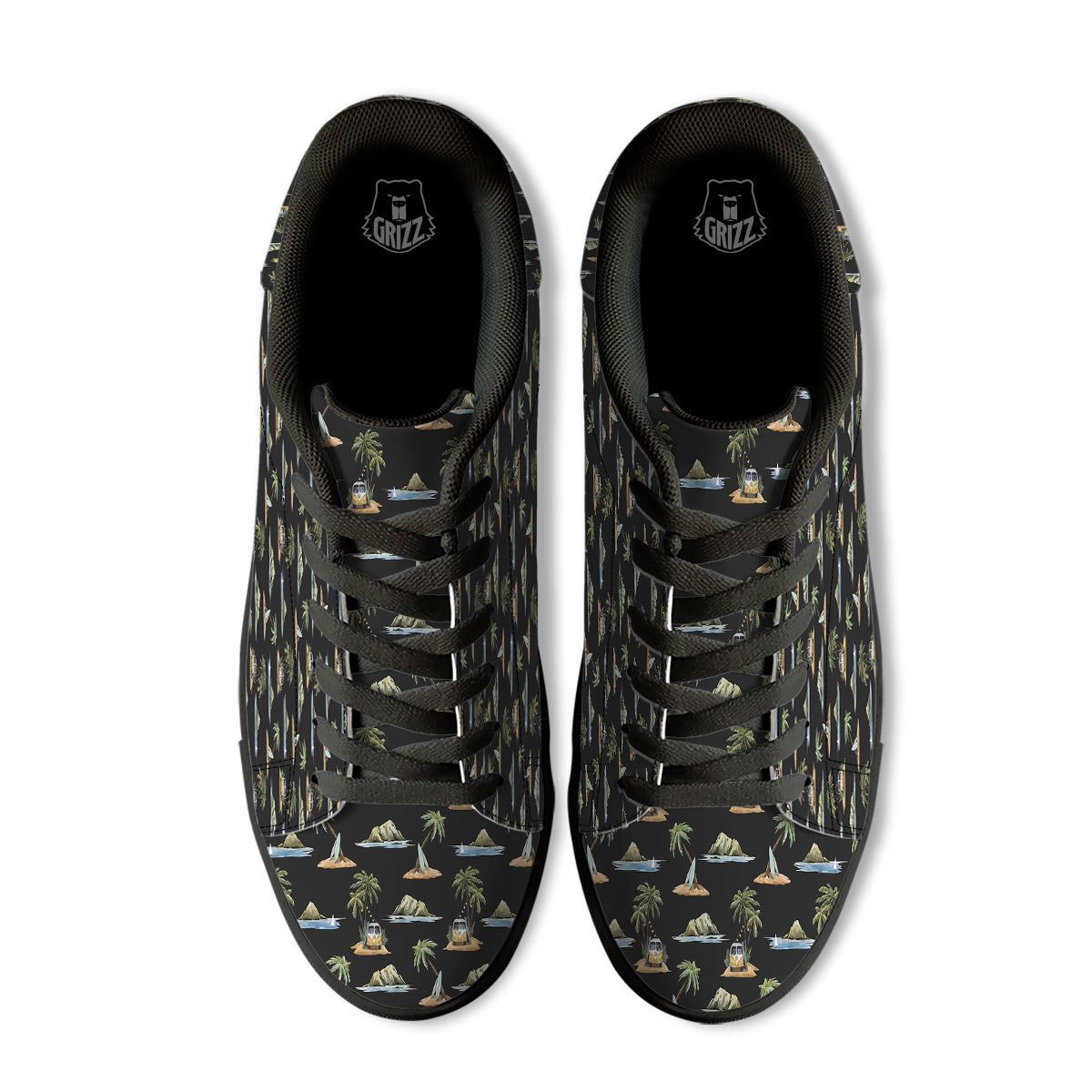 Surfing Watercolor Print Pattern Black Low Top Sneakers-grizzshop