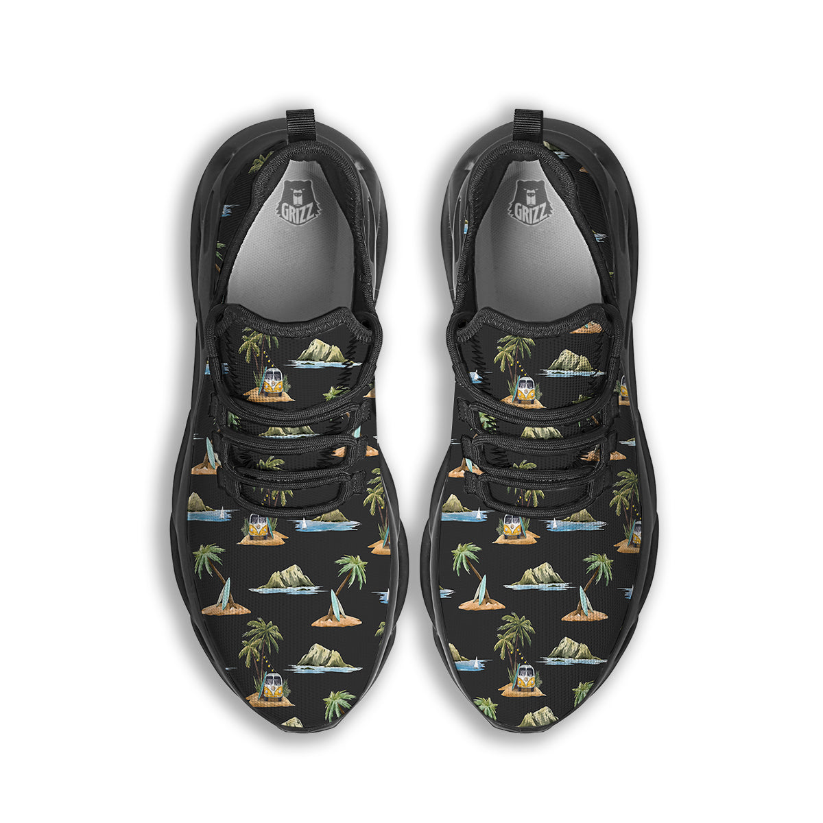 Surfing Watercolor Print Pattern Black Running Shoes-grizzshop