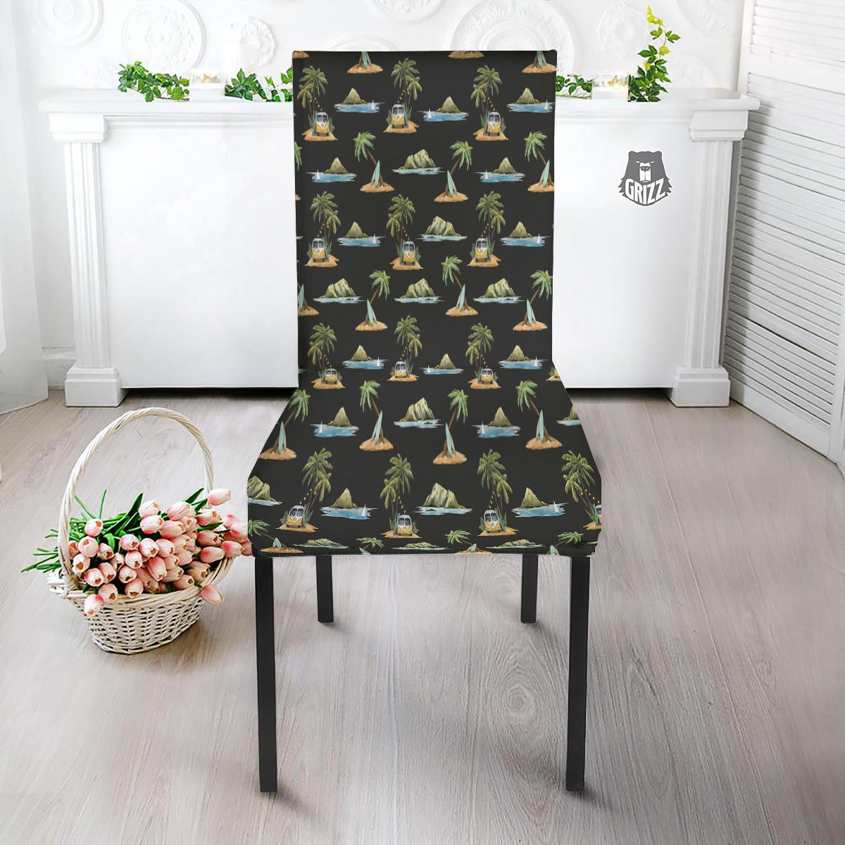 Surfing Watercolor Print Pattern Dining Chair Slipcover-grizzshop
