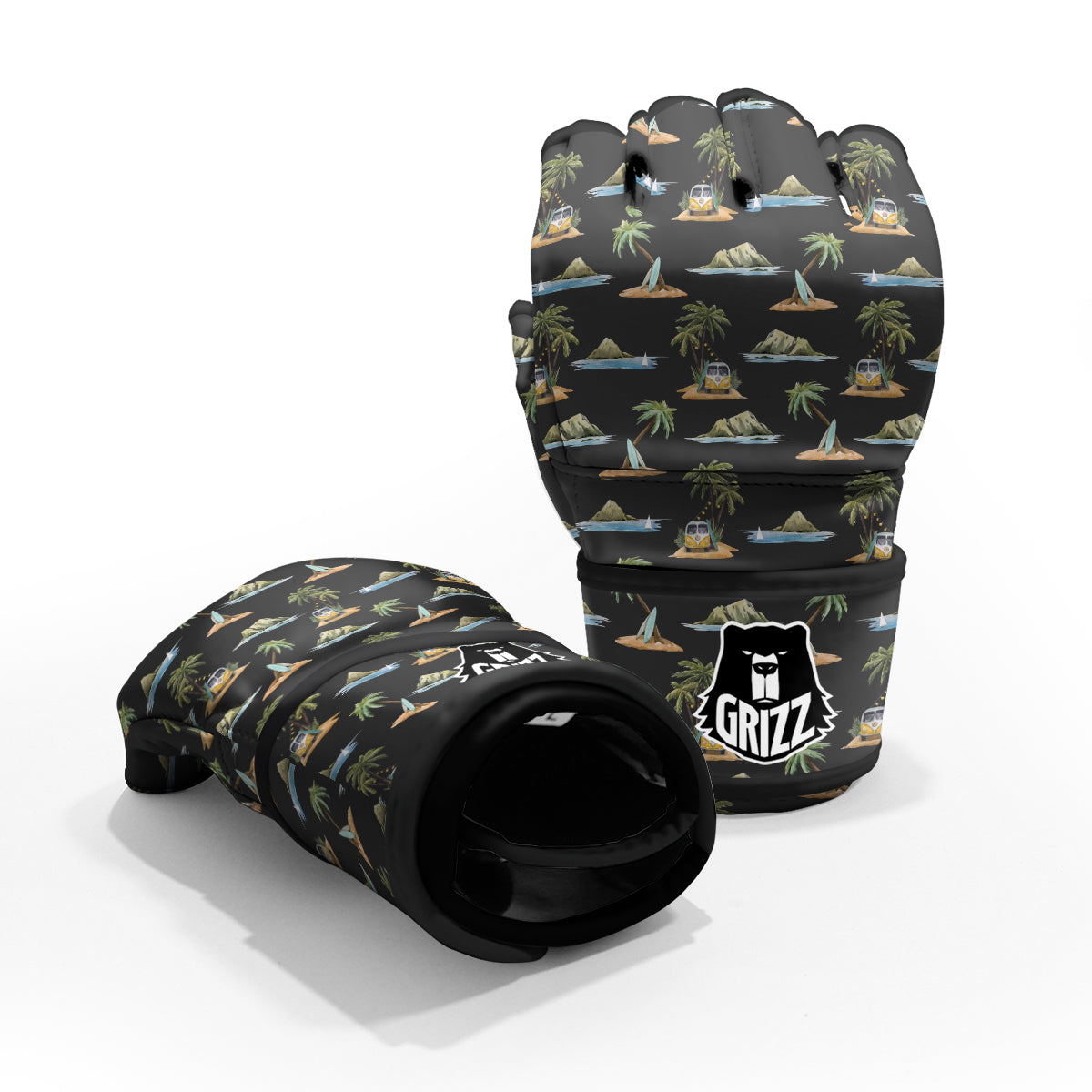 Surfing Watercolor Print Pattern MMA Gloves-grizzshop