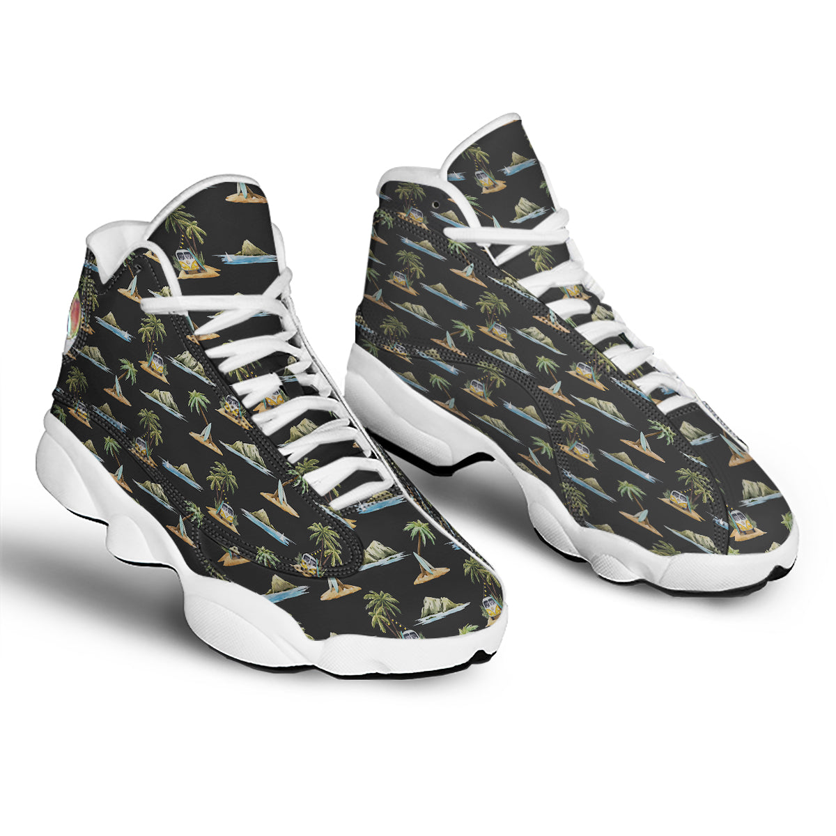 Surfing Watercolor Print Pattern White Basketball Shoes-grizzshop