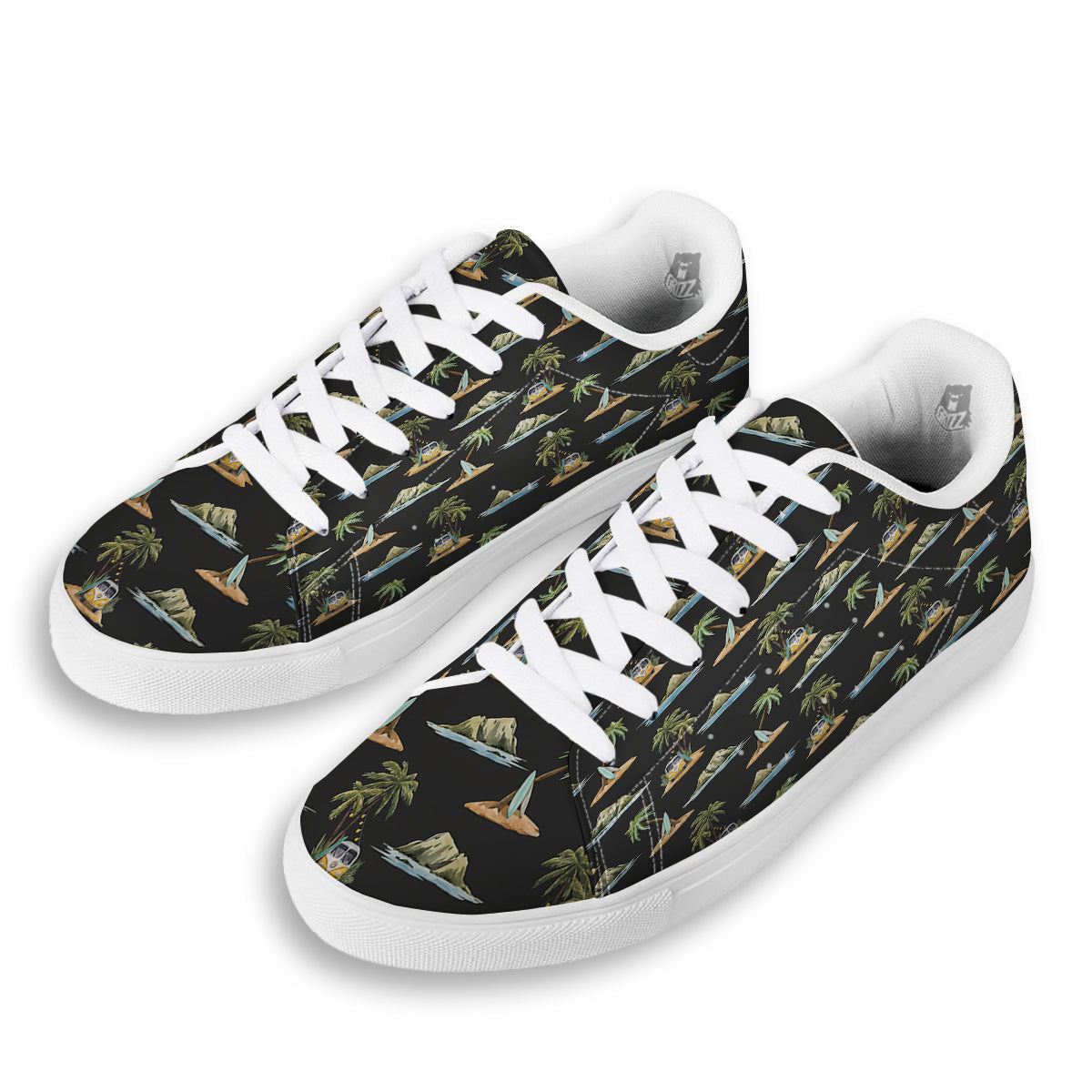 Surfing Watercolor Print Pattern White Low Top Sneakers-grizzshop
