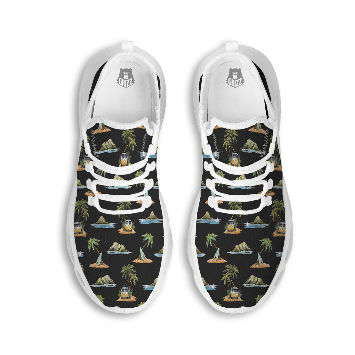 Surfing Watercolor Print Pattern White Running Shoes-grizzshop