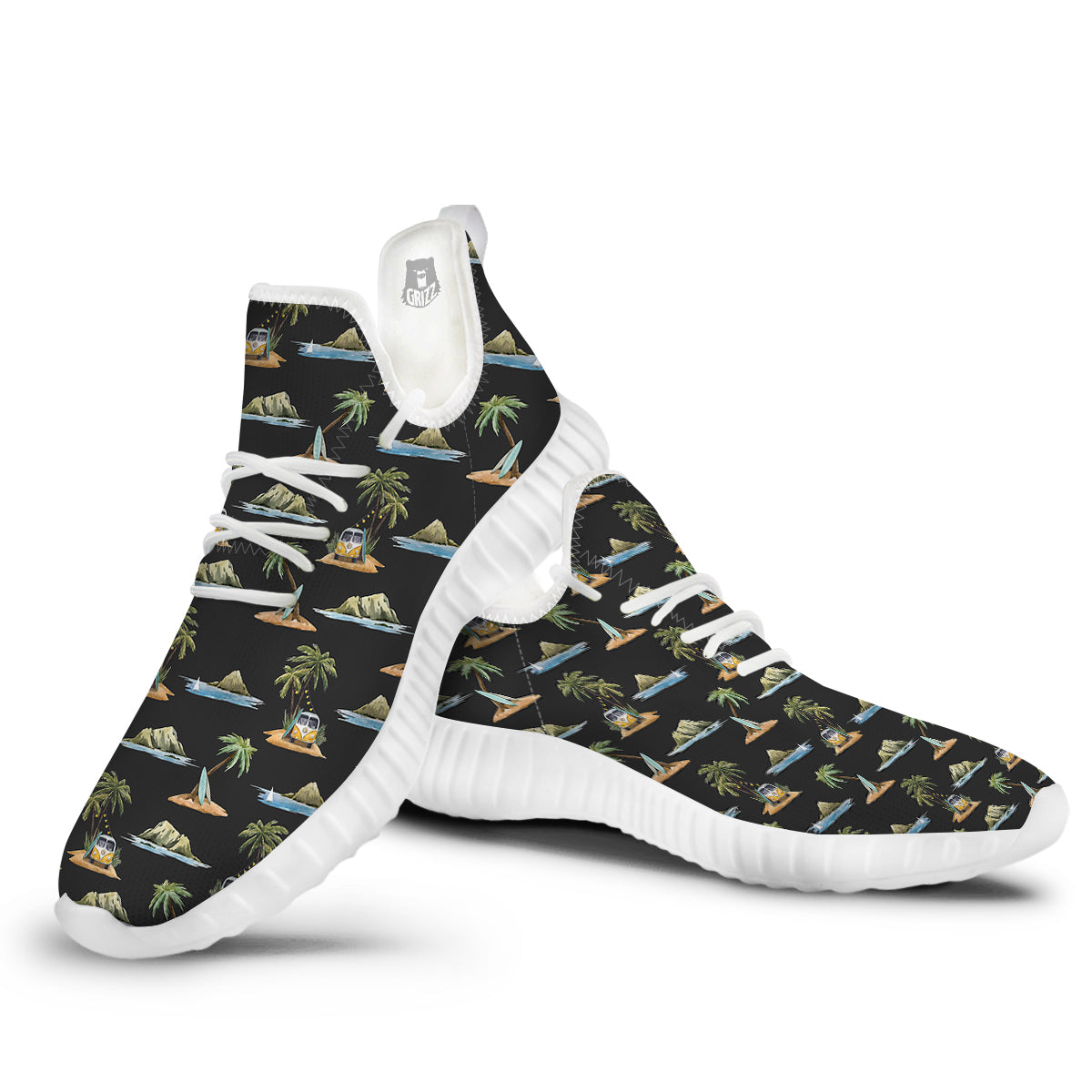 Surfing Watercolor Print Pattern White Walking Shoes-grizzshop