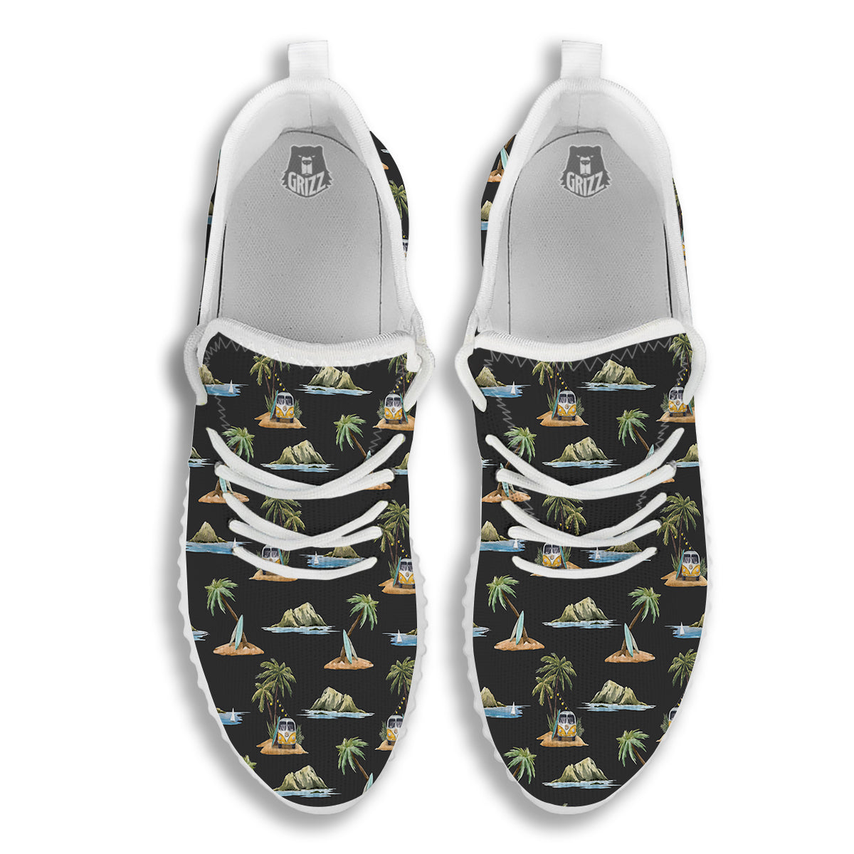 Surfing Watercolor Print Pattern White Walking Shoes-grizzshop